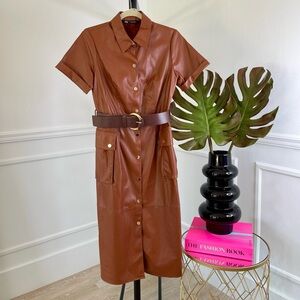 Brown, high quality, vegan leather dress from Zara.